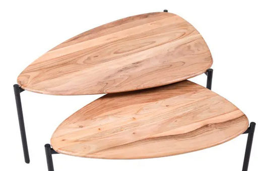 Alicia Acacia Wood and Black Coffee Table Set of 2 - Lighting.co.za