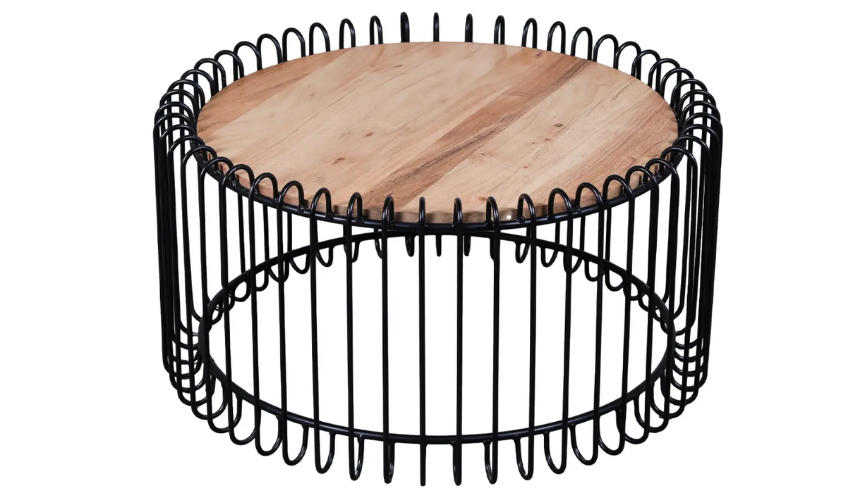 Ania Acacia Wood and Black Grid Coffee Table - Lighting.co.za