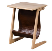Eva Mango Wood Side Table with Leather Magazine Storage - Lighting.co.za