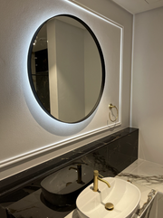 Emily Backlit LED Thin Round Framed Gold or Black Wall Mirror 3 Sizes - Lighting.co.za