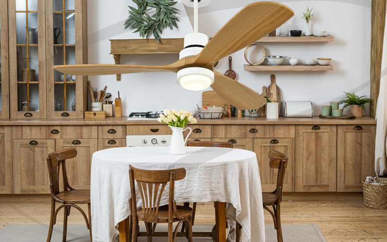 Roku LED White and Wood 3 Blade Ceiling Fan - Lighting.co.za