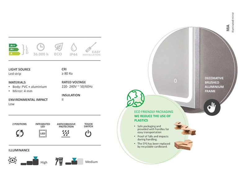 Mia Silver Frontlit Bathroom Mirror 5 Sizes - Lighting.co.za