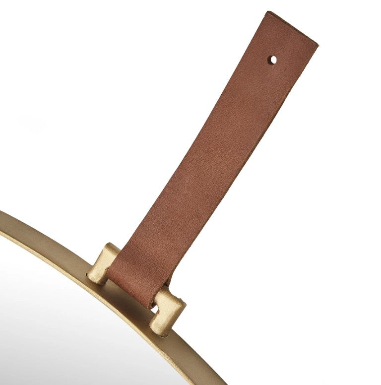 Lexi Round Black | Gold Leather Strap Wall Mirror 2 Sizes - Lighting.co.za