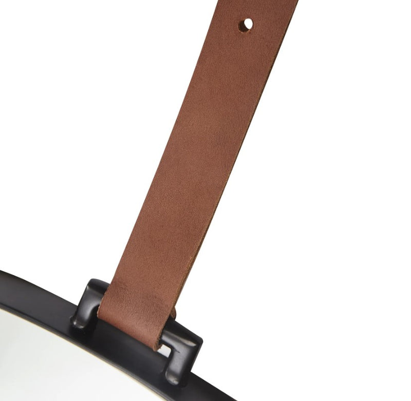 Lexi Round Black | Gold Leather Strap Wall Mirror 2 Sizes - Lighting.co.za