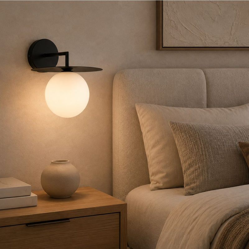 Senna Black Disk and White Glass Wall Light - Indoor Wall Light - Lighting.co.za