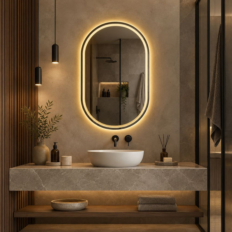 Solana Pill Frameless Front and Backlit CCT LED Bathroom Mirror