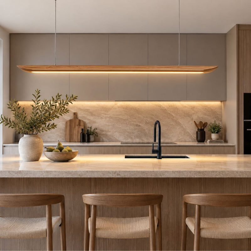 Soren Natural Ash or Walnut Wood Linear LED Slim Pendant Light - Dimmable