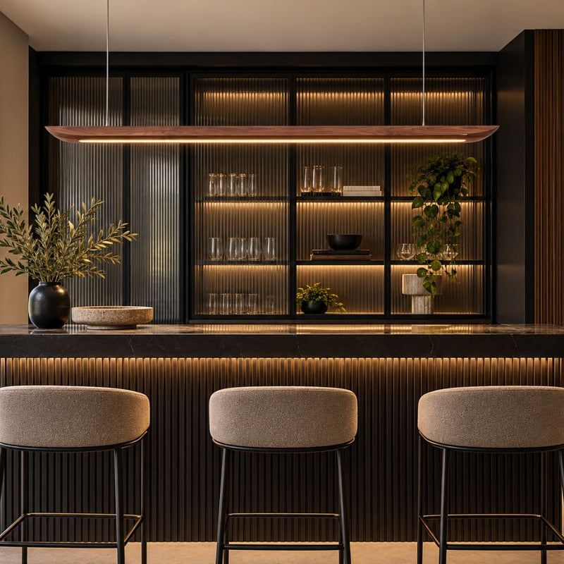 Soren Natural Ash or Walnut Wood Linear LED Slim Pendant Light - Dimmable