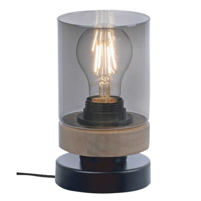 Lane Smoke Glass and Wood Table Lamp - Lighting.co.za