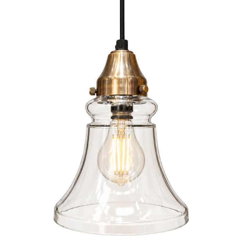 Tahoe Clear Bell Glass and Brass or Silver Pendant Light