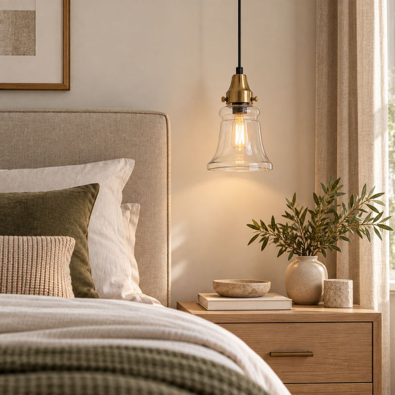 Tahoe Clear Bell Glass and Brass or Silver Pendant Light