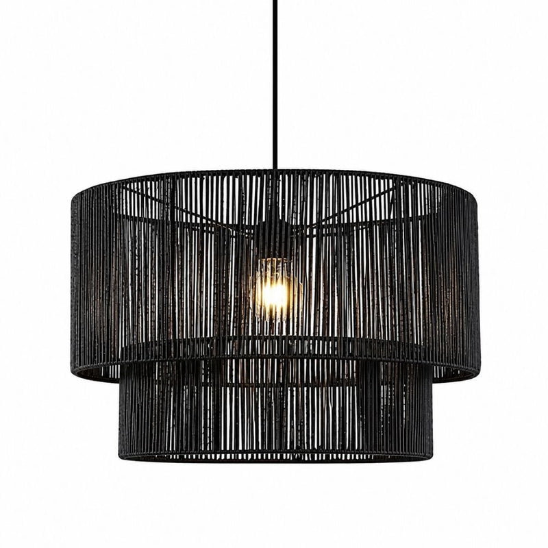 Tiana Black Double Drum Rattan Pendant Light - Pendant Light - Lighting.co.za