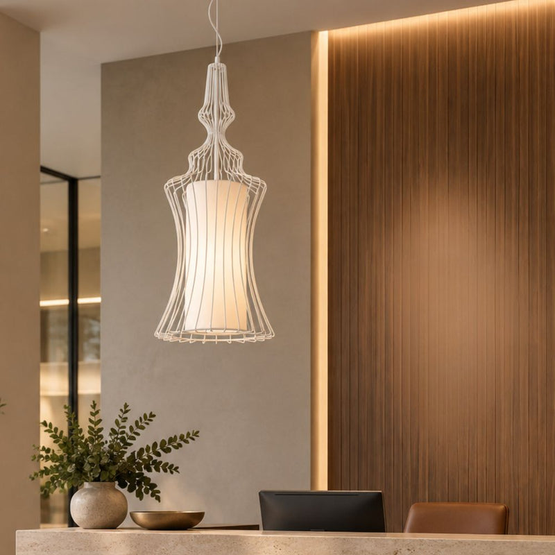 Tokai Style 2 Long White Wire Shade Pendant Light