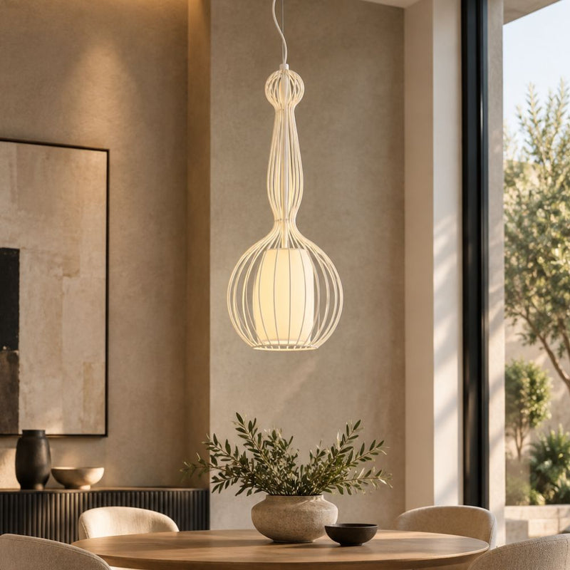 Tokai Style 3 Long White Wire Shade Pendant Light