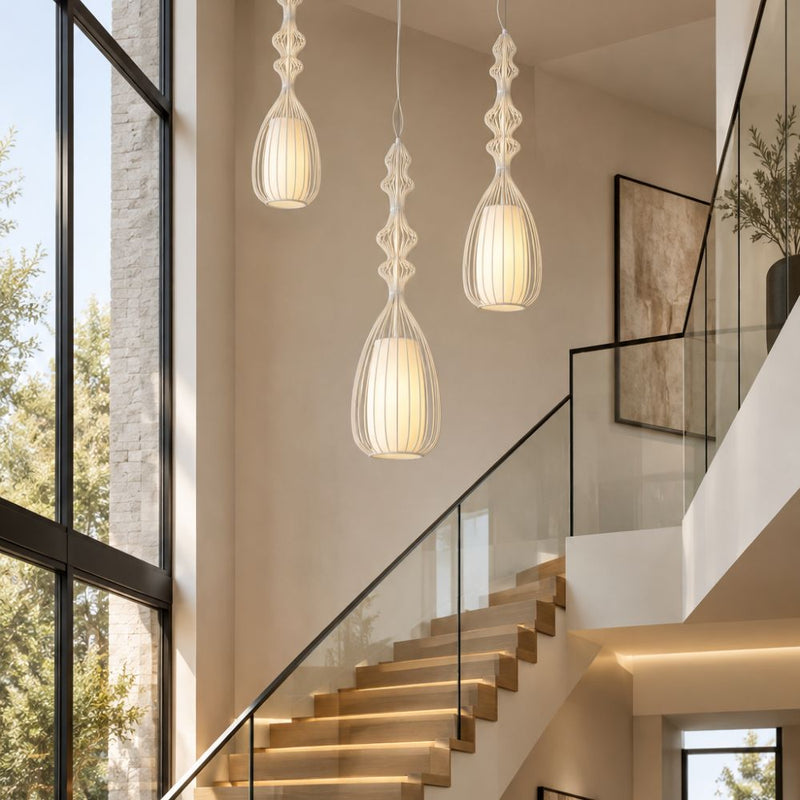Tokai Style 4 Long White Wire Shade Pendant Light