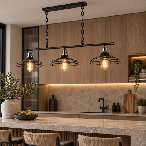 Trio Grid Black 3 Light Bar Pendant Light - Pendant Light - Lighting.co.za