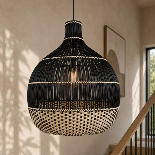 Vanatu Large Black and Natural Rattan Pendant Light - Pendant Light - Lighting.co.za