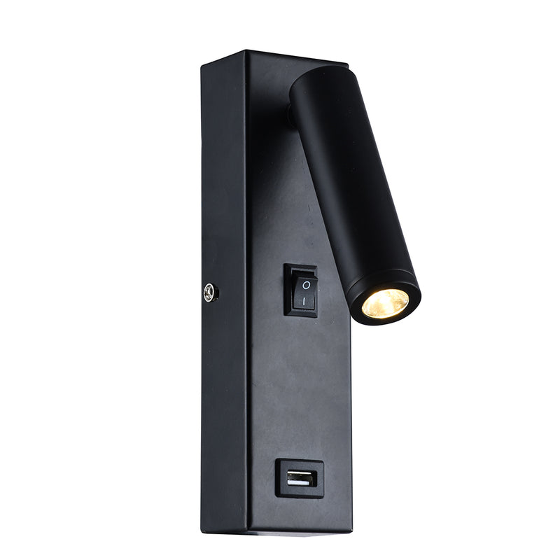 Amari Black | White | Chrome LED Bedside Reading Wall Light with USB - Lighting.co.za