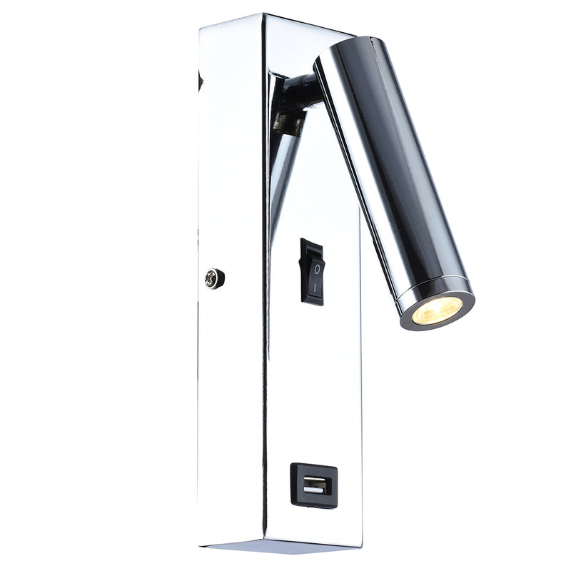 Amari Black | White | Chrome LED Bedside Reading Wall Light with USB - Lighting.co.za