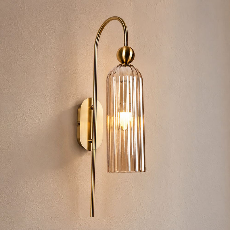 Zander Gold and Amber Ribbed Glass Wall Light