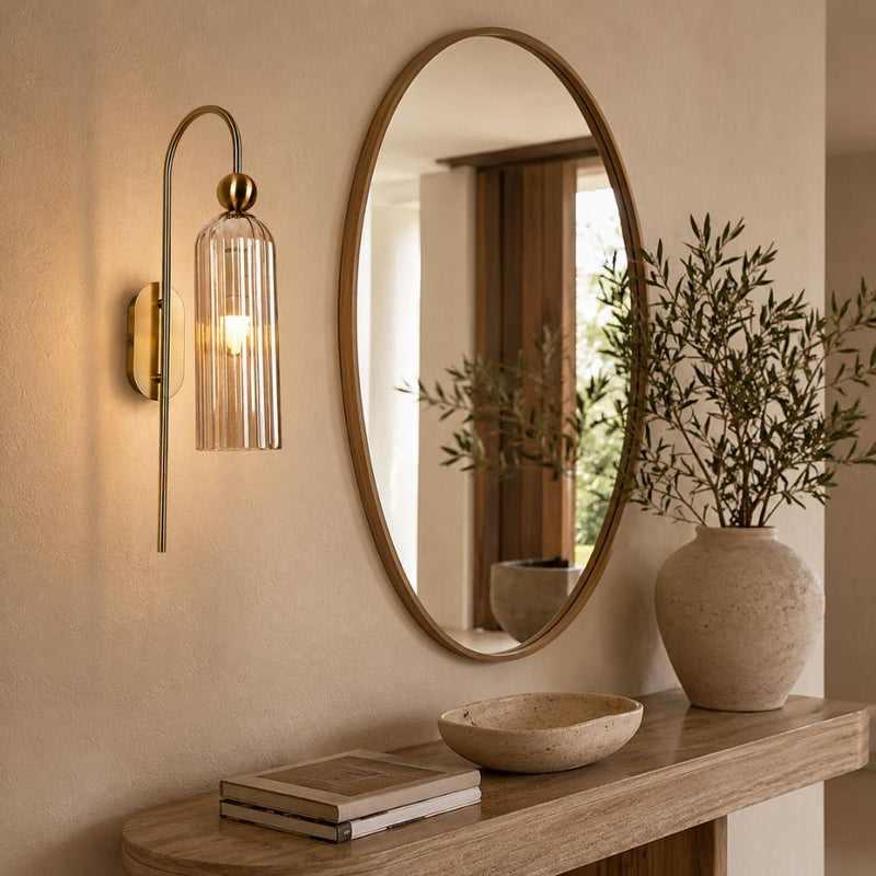Zander Gold and Amber Ribbed Glass Wall Light