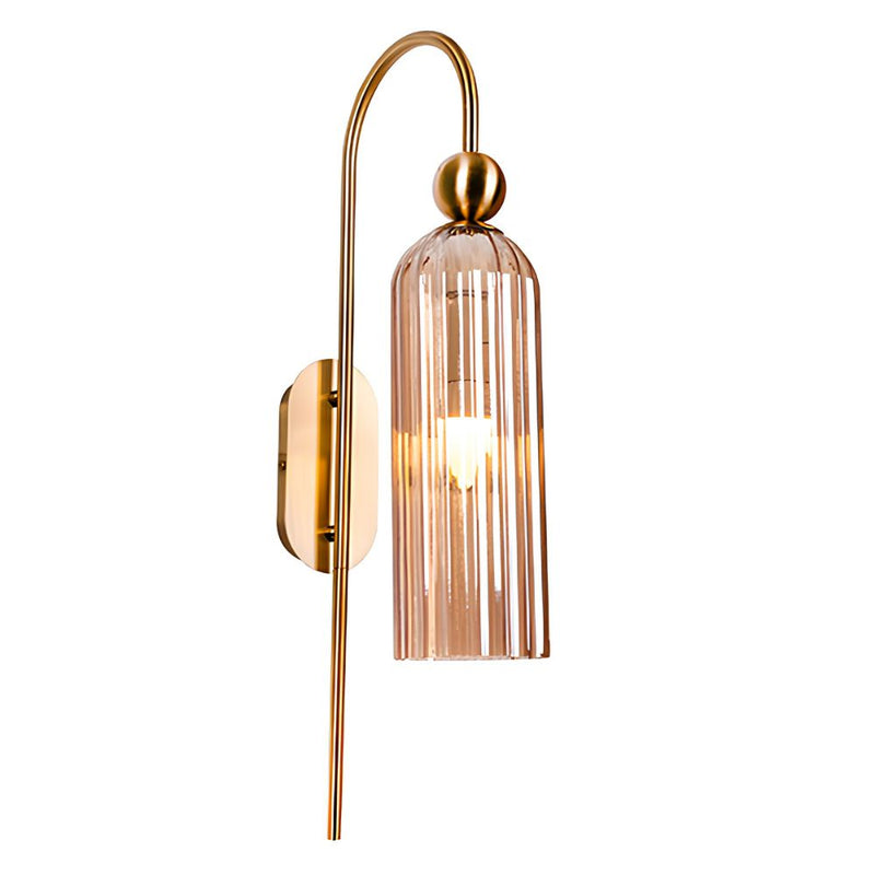 Zander Gold and Amber Ribbed Glass Wall Light
