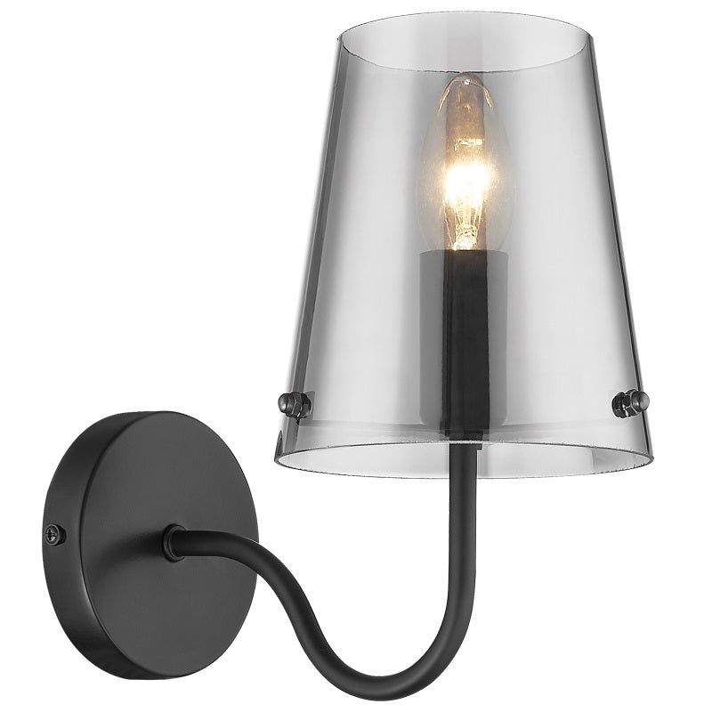 Hunter Smoke Glass And Black Wall Light - Lighting.co.za