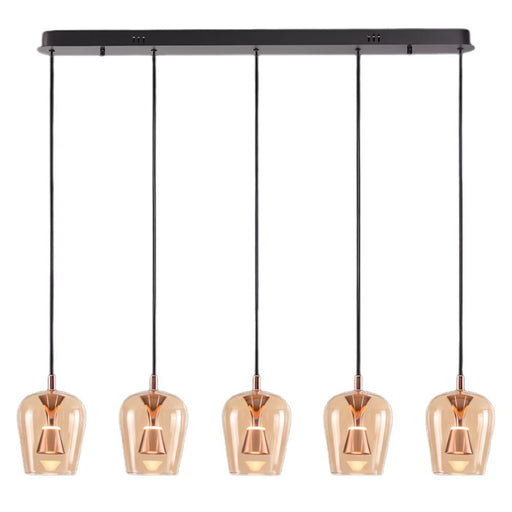 Wizard 5 Light Amber Glass and Golden Linear LED Pendant Light - Pendant Light - Lighting.co.za