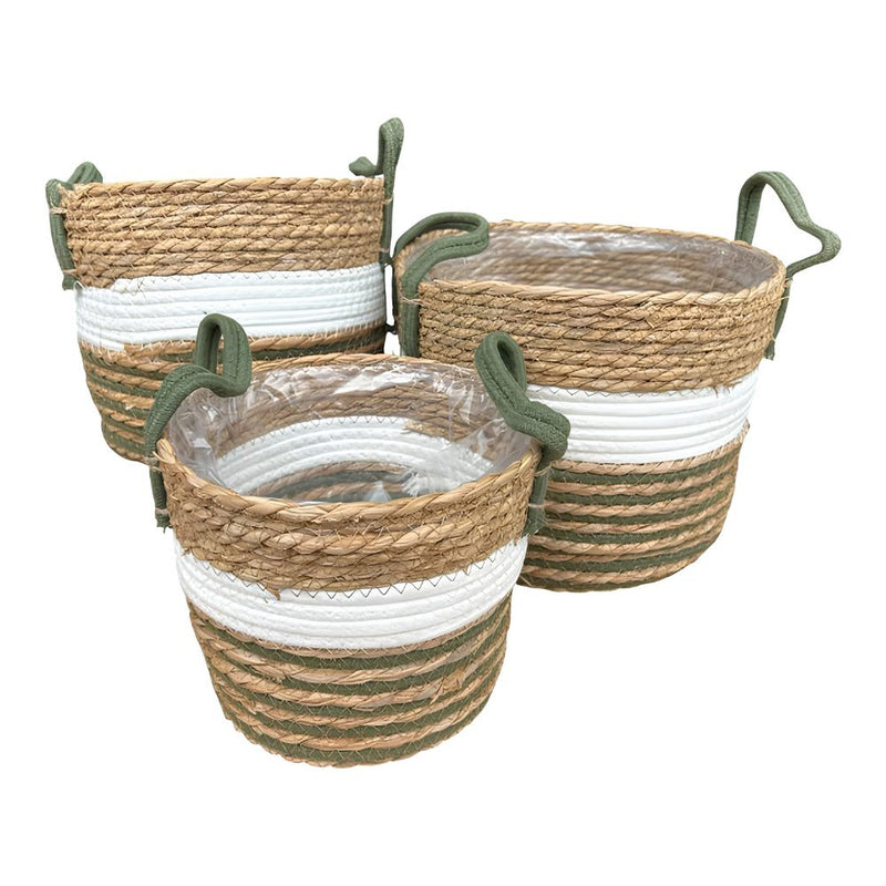Woven Basket Set - Olive and White Stripes - Set of 3