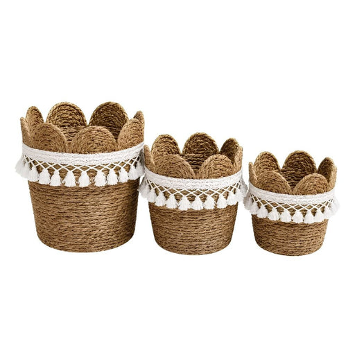 Woven Basket with Scalloped Edge and Tassel Trim - Set of 3 - Storage Baskets - Lighting.co.za