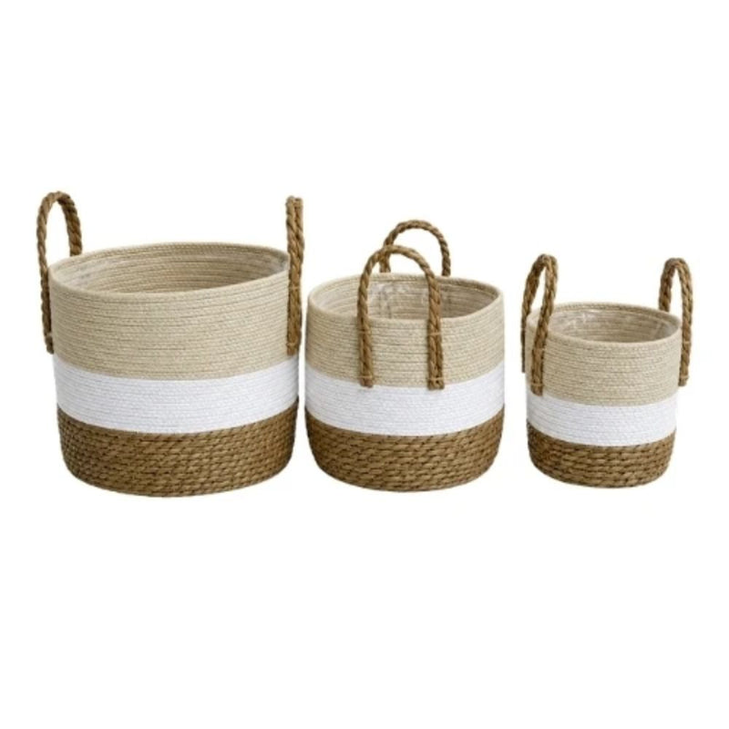 Woven Storage Basket Set of 3 – Natural, White and Brown