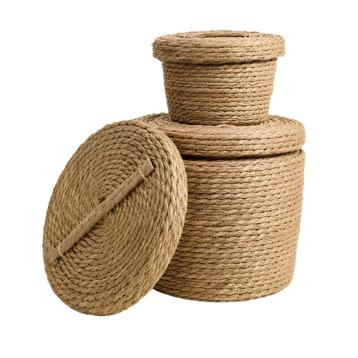 Round Woven Storage Basket with Lids - Set of 3 - Storage Baskets - Lighting.co.za
