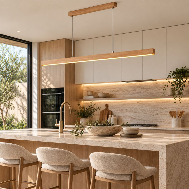 Wude Natural Ash or Walnut Dimmable LED Linear Pendant Light