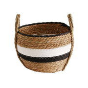 Tutsi Natural and Black White Stripe Short Woven Storage Baskets Set of 3 - Lighting.co.za