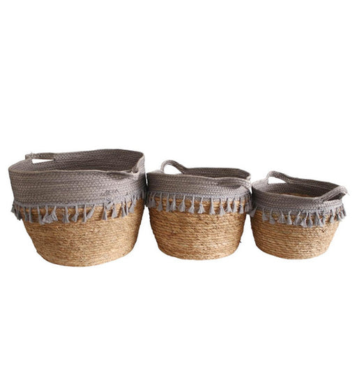 Nomo Natural and Grey Tassel Woven Storage Baskets Set of 3 - Lighting.co.za