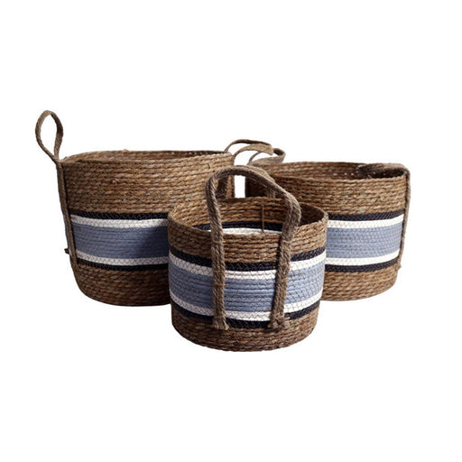 Zuli Natural and Grey Blue Woven Storage Baskets Set of 3 - Lighting.co.za