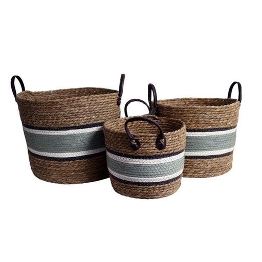 Namada Natural and Ocean Green Woven Storage Baskets Set of 3 - Lighting.co.za