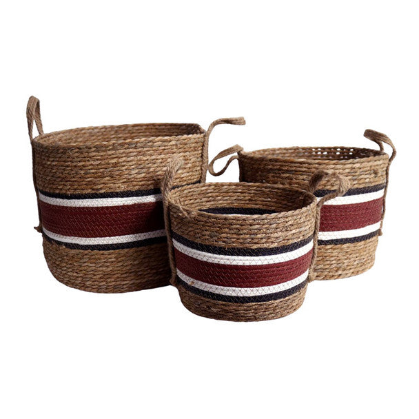 Zuli Natural and Deep Red Woven Storage Baskets Set of 3 - Lighting.co.za