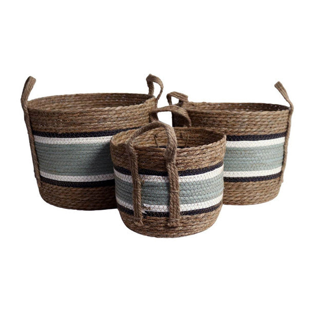 Zuli Small Natural and Ocean Green Woven Storage Baskets Set of 3 - Lighting.co.za