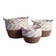 Bolga Natural and Brown White Mix Woven Storage Baskets Set of 3 - Lighting.co.za