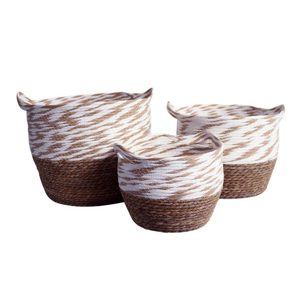 Bolga Natural and Brown White Mix Woven Storage Baskets Set of 3 - Lighting.co.za