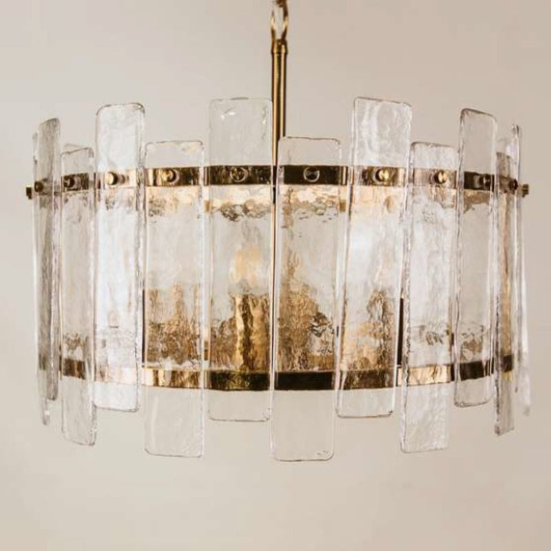 Zaria Round Brass and Textured Glass Chandelier - Chandelier - Lighting.co.za