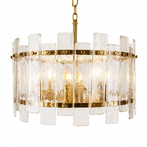 Zaria Round Brass and Textured Glass Chandelier - Chandelier - Lighting.co.za
