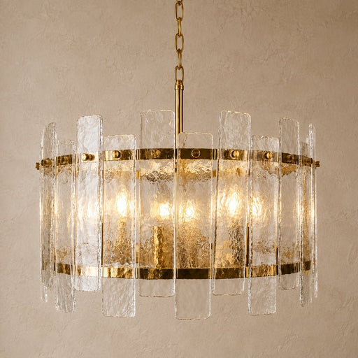 Zaria Round Brass and Textured Glass Chandelier - Chandelier - Lighting.co.za