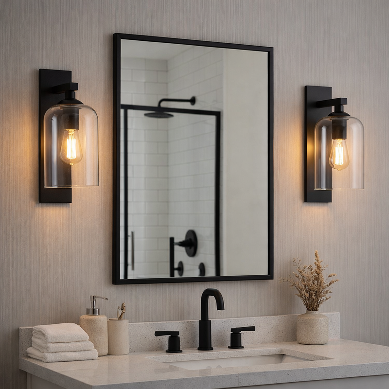 Zia Black And Clear Glass Down Facing Lantern Outdoor Wall Light - Lighting.co.za