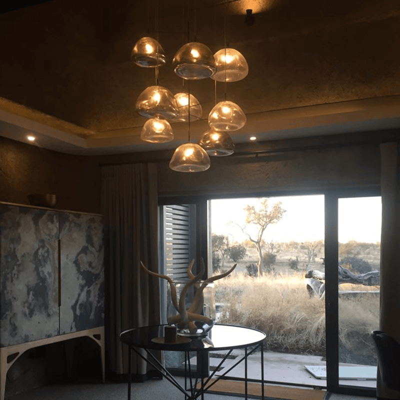 Cumulus Clear or Smokey Fibre Mesh Glass Pendant Light 2 Sizes - Lighting.co.za