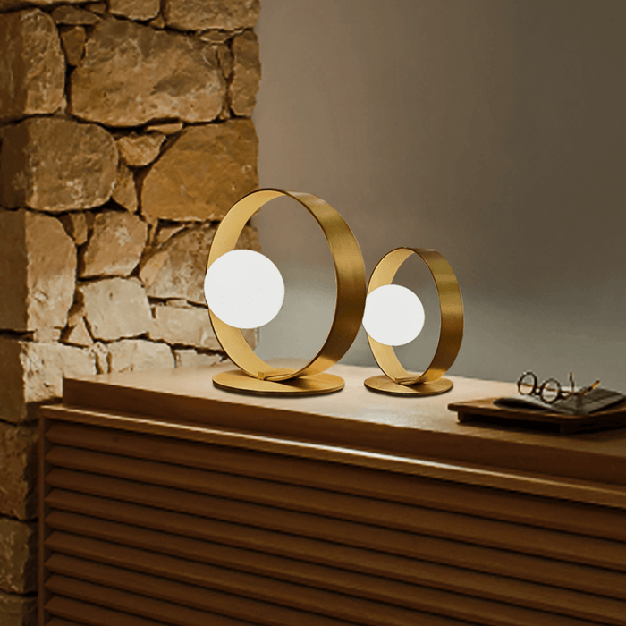Eclipse Brass and Opal Glass Table Lamp 2 Sizes - Lighting.co.za