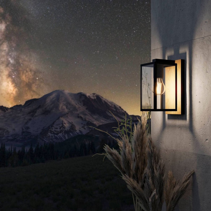 Budrone Black and Natural Outdoor Wall Light - Lighting.co.za