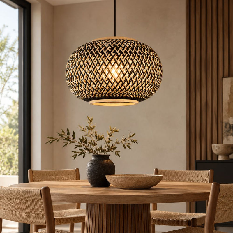 Nedira Woven Natural and Black Rattan Pendant Light