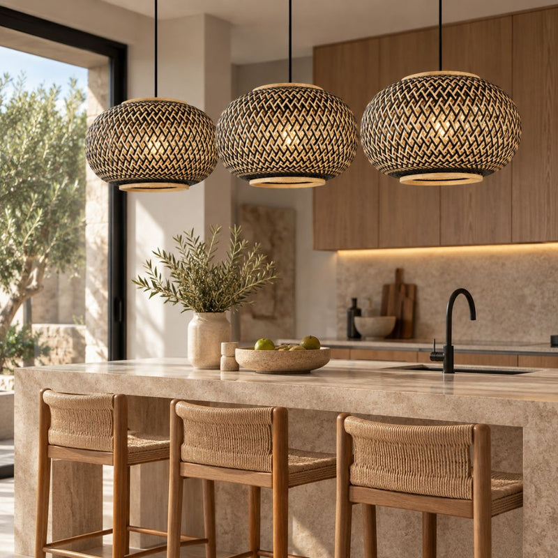 Nedira Woven Natural and Black Rattan Pendant Light